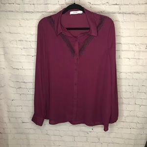 JustFab Purple Long Sleeve Blouse size L